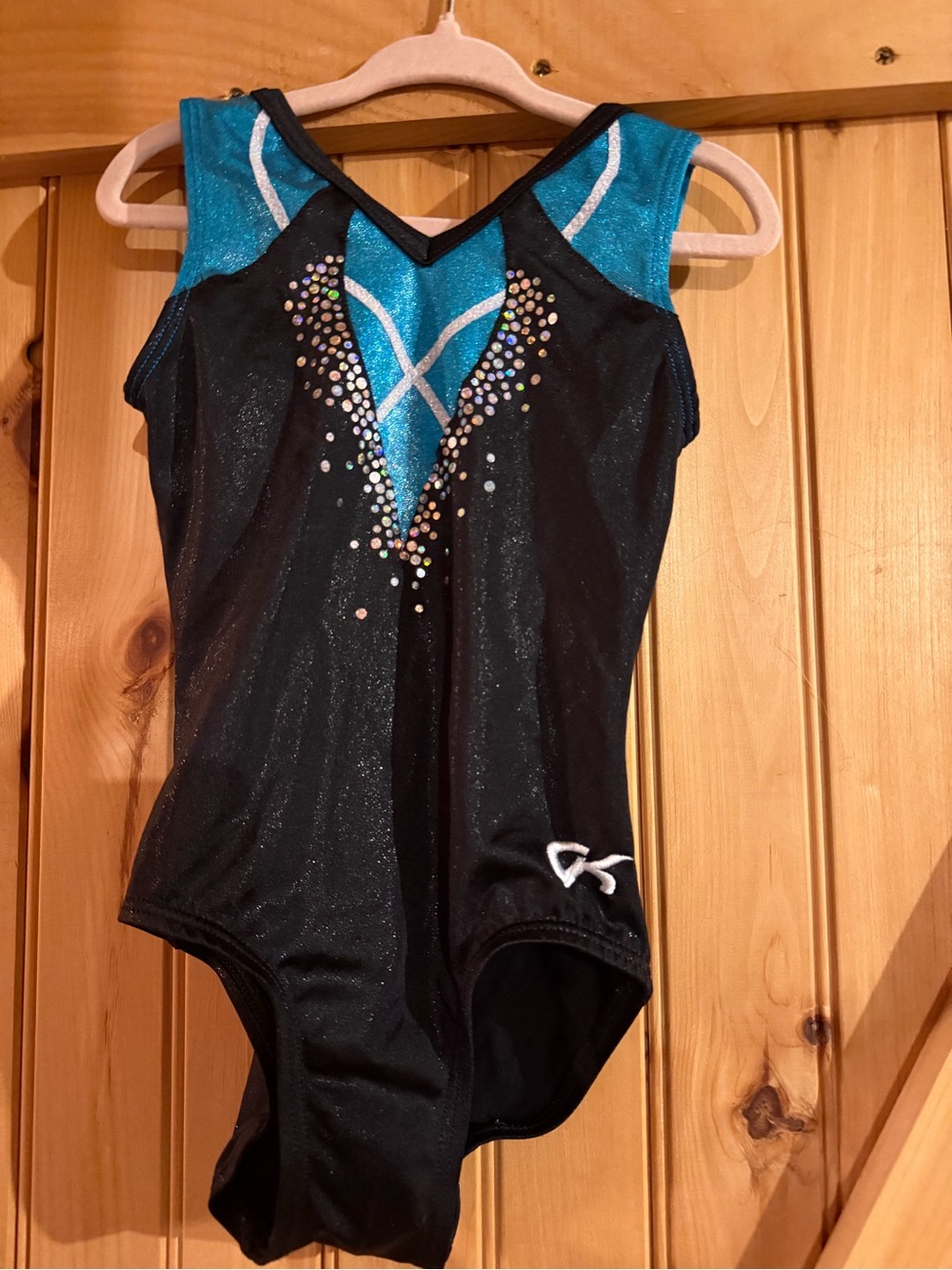 GK Black and Teal Rhinestone Gymnastics Leotard